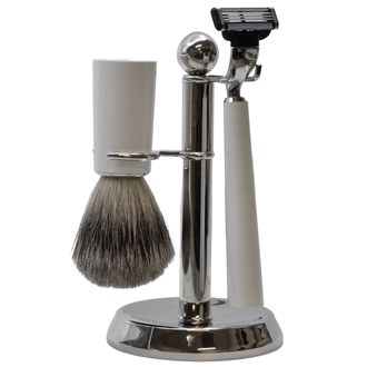 BB12 Italian White Resin Shaving Set & Mach3-Compatible Razor