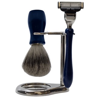 BB13 Italian Blue Resin Shaving Set & Mach3-Compatible Razor