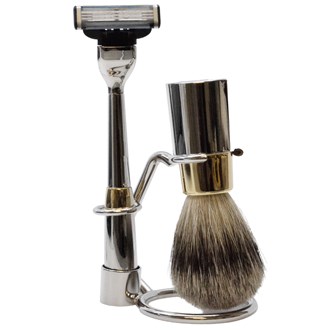 BB14 Italian Gold & Silver Chrome Shaving Set & Mach3-Compatible Razor