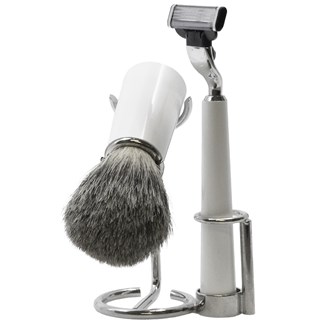 BB02 Italian White Resin Shaving Set & Mach3-Compatible Razor