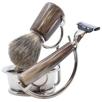 BB03 Italian Horn Resin Shaving Set & Mach3-Compatible Razor
