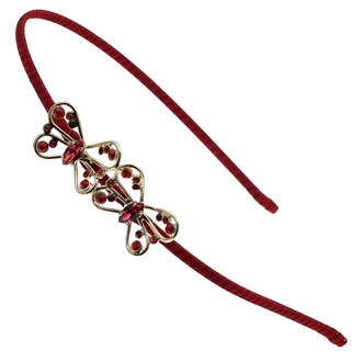 Gia Alessandra Two Butterflies Thin Red Metal Headband with Swarovski Crystals. Handmade in Italy