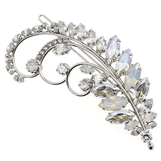 Gia Alessandra GA265 3.5 Inch Wedding Bridal Hair Barrette Slide-In Clip Silver With Swarovski Crystals