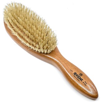 Kent LC4 Finest Ladies Oval, Cherry Wood, Pure White Bristle Hair Brush - Medium to Thick Hair, All Lengths + Hairbrush Cleaner